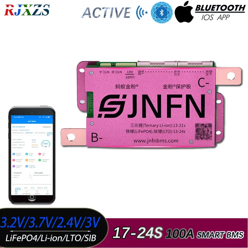 17S to 24S ActiveAnt BMS New DIY LiFePO4 Li-ion 100A/120A/150A PEAK 250A/300A/375A With Android Bluetooth-compatible App Monitor