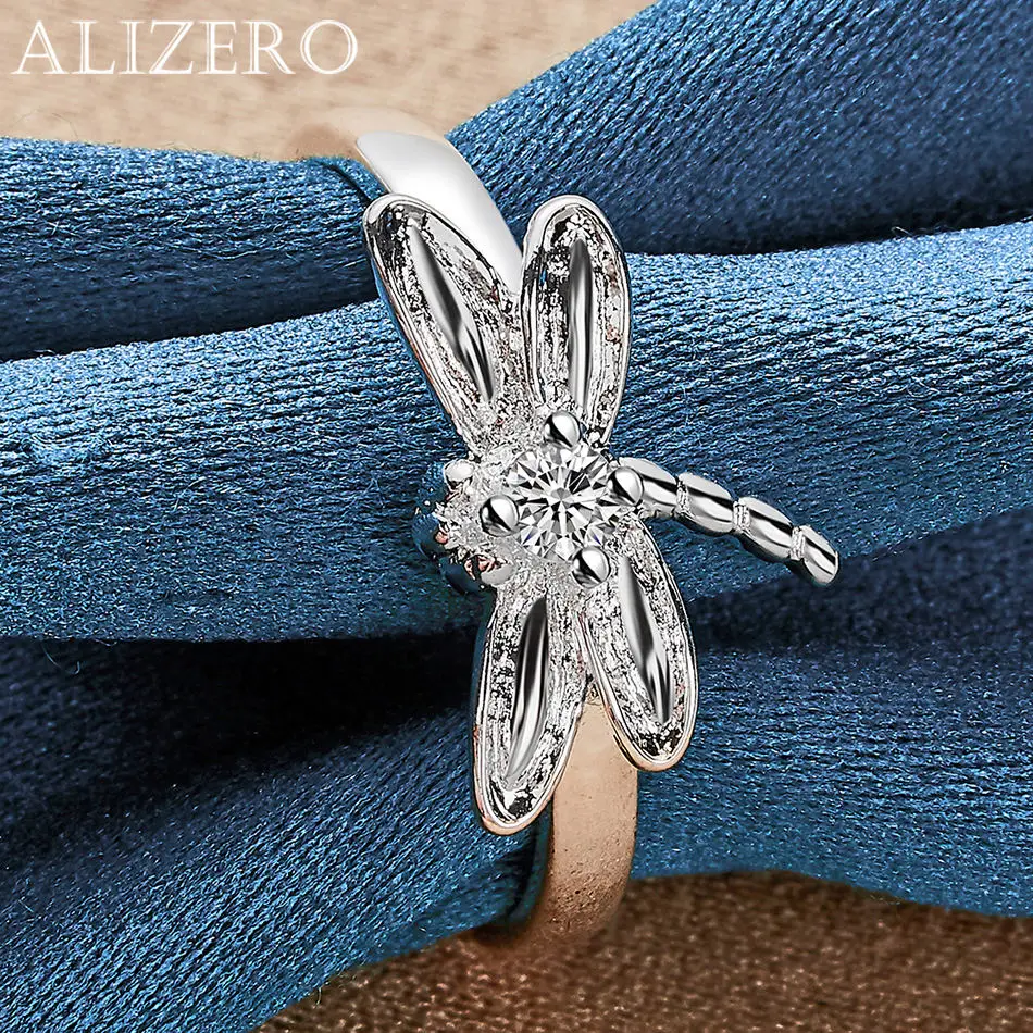 ALIZERO 925 Sterling Silver Rings Crystal Zircon Dragonfly Ring For Women Engagement Rings Eternity Band Fashion Jewelry