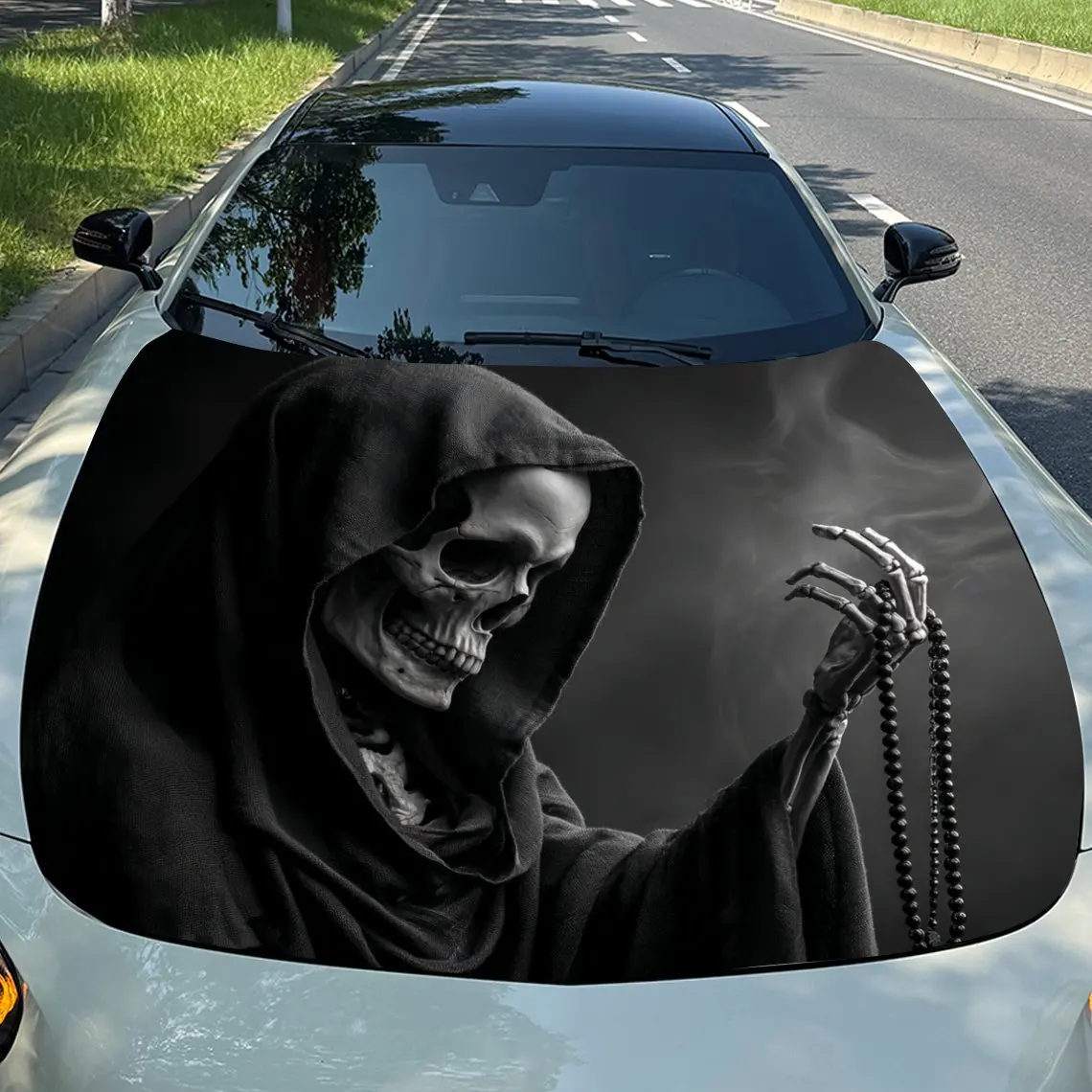 

Skeleton And Chain Car Hood Decal Stickers - Durable PVC Vinyl Wrap Film With Cool Pattern Design, Engine Cover Protection, Fit