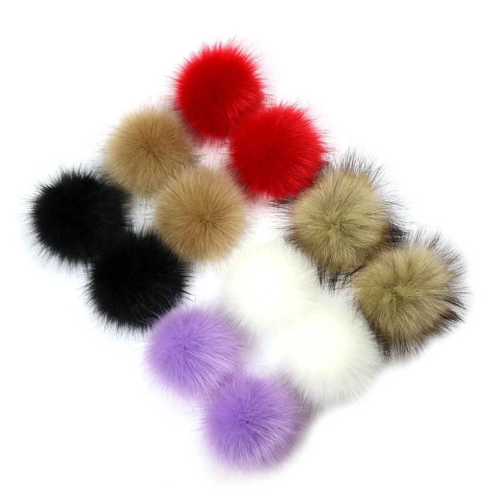 12pcs 10cm Concealed Button Faux Fur Fluffy Pompom Ball for Hats Shoes Scarves Bag Charms Accessories(12 Packing, 1-1