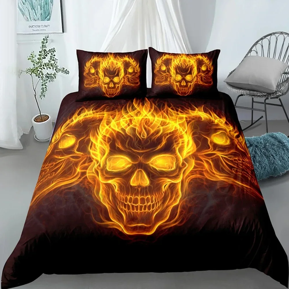 Skull Duvet Cover King, Halloween Comforter Cover,Gothic Fog Smoke Skull Skeleton Bedding Set,Grey Quilt Cover Room Decor