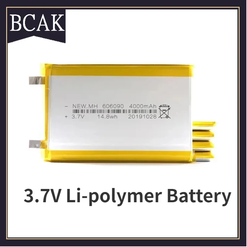 BCAK Style 3.7V 606090 4000mAh Battery Lithium Polymer Rechargeable Cells for GPS PSP DVD Toy Powerbank Power Bank Tablet PC Rob