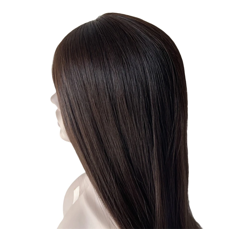 16 Inches Malaysain Virgin Human Hair Dark Brown Color 2# Kosher Wigs Silky Straight 4x4 Silk Top Jewish Wig for Jews.