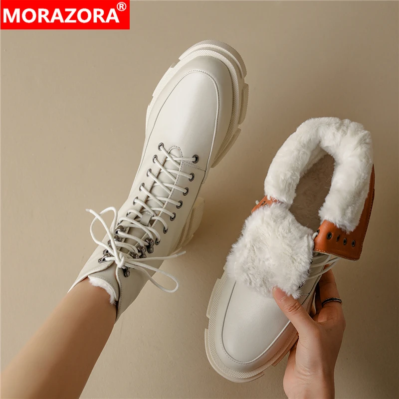 

MORAZORA Size 34-43 Winter Boots Women Genuine Leather Wool Blend Snow Boots Lace Up Classic Style Ankle Boots Ladies Footwear