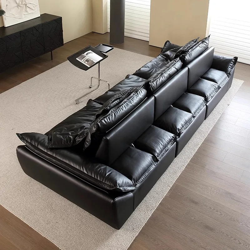 Segelsofa aus Leder mit abnehmbarer Rückenlehne, tief sitzend