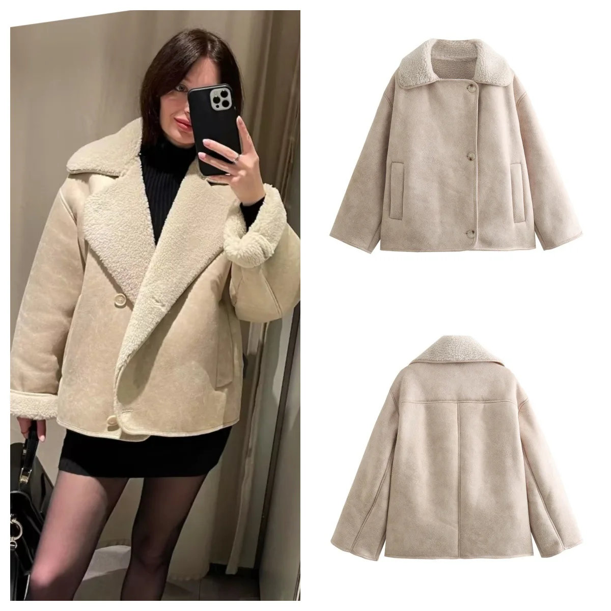 

2025 Autumn and Winter New Style Lapel Fur Suede Plus Velvet Warm Jacket for Women