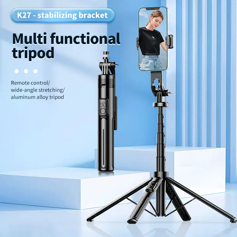 New K27 Selfie Stick Universal Bluetooth Four-legged Selfie Stick 1.3 Meter Mobile Phone Stand Anti-shake Live Broadcast