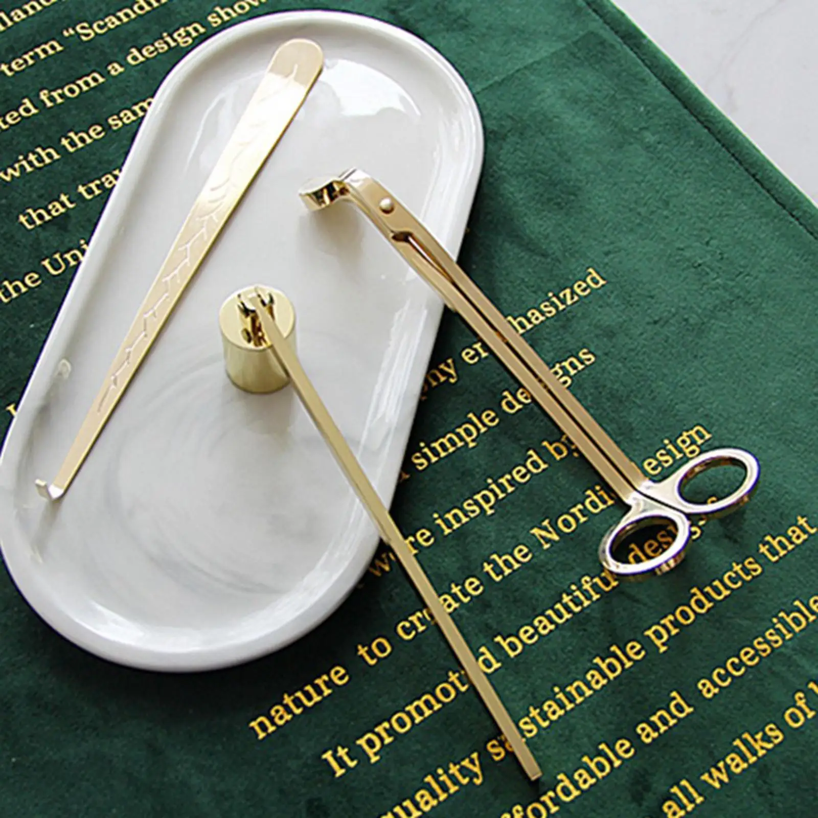 Candle Wick Trimmer Dipper Snuffer Kit Gold Metal Accessory Set for Luxury Candles Holder Wedding Decor