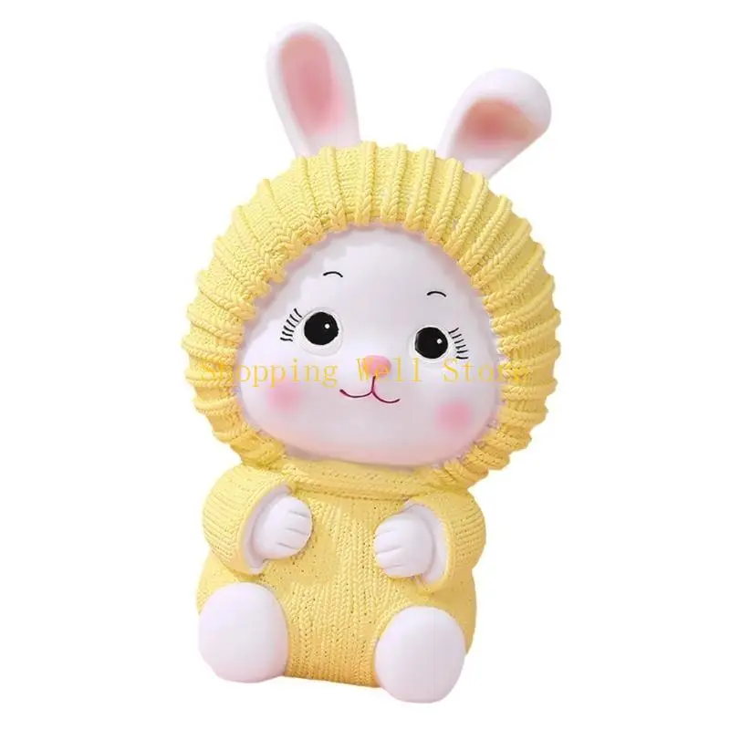 KX4B Decorative Rabbits Statue Saving Jar Money Management Holder for Children Teens Cartoon Animal Shatterproof Coin Banks