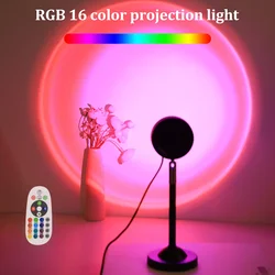 USB Sunset Projection Light, Remote Control 16 Colors, 180 ° Rotation, Suitable for Bedroom Photography Atmosphere Decoration