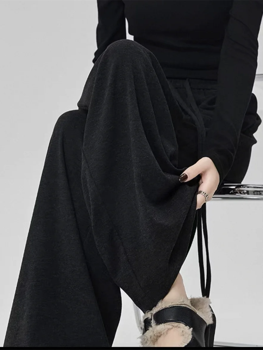 Pantalon à jambes larges Vintage pour femmes, imprimé de couleurs unies, rubans en velours d'automne, plis drapés, doux, Social, haute rue, rétro