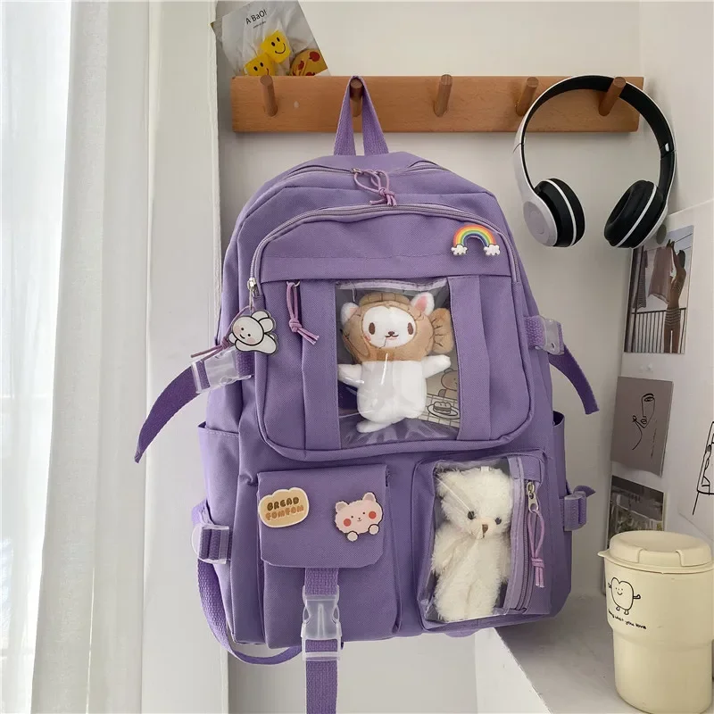 Sweet Cute Nylon Y2K Ita Bag Backpack for Women Classic Causal Designer Girl Bag Doll Pendant Fashion School Bag for Girl