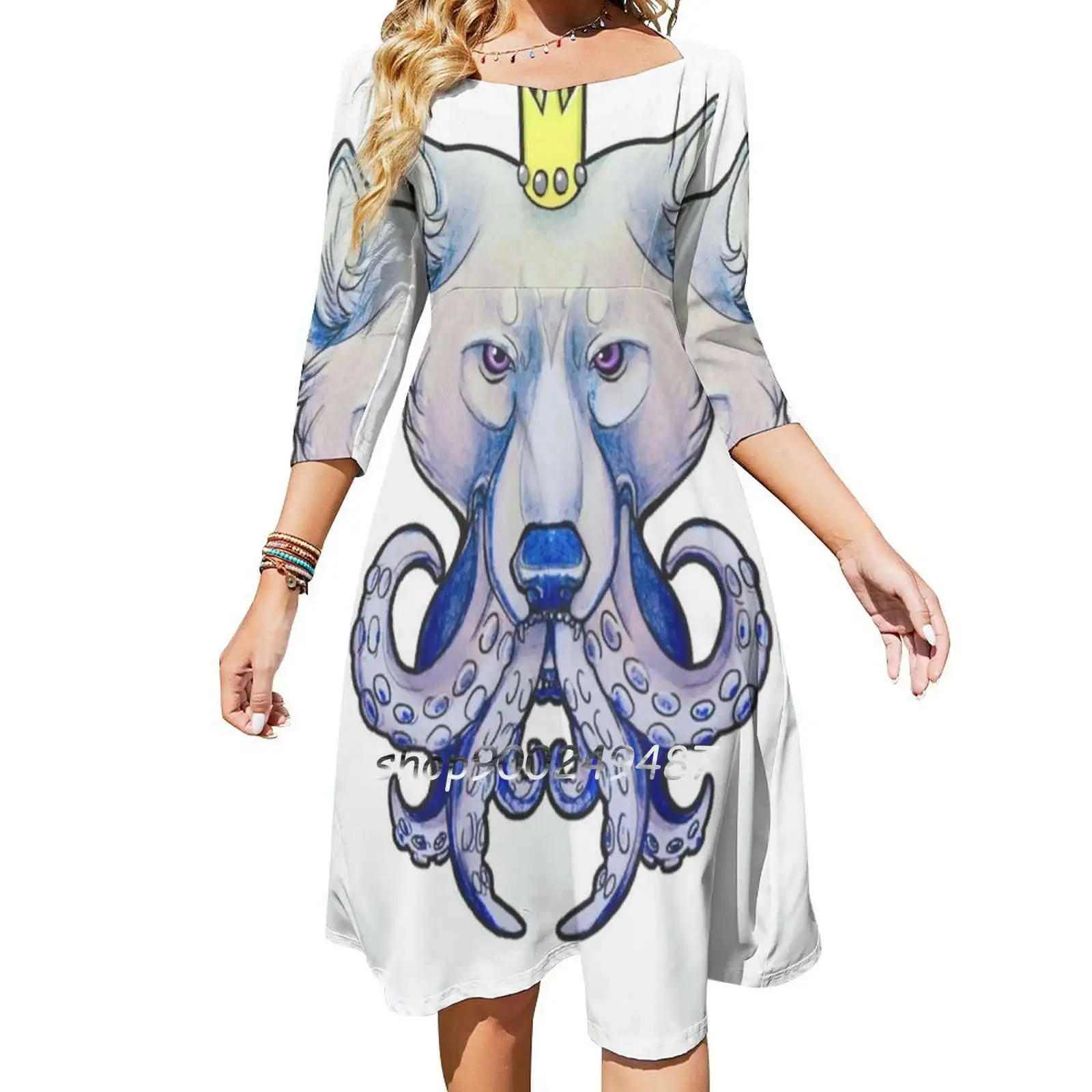 Wild Things Long Sleeve Sexy Dresses For Women 2022 Ladies Vintage Elegant Party Dress Wolf Sketch Crown Tentacles Octopus