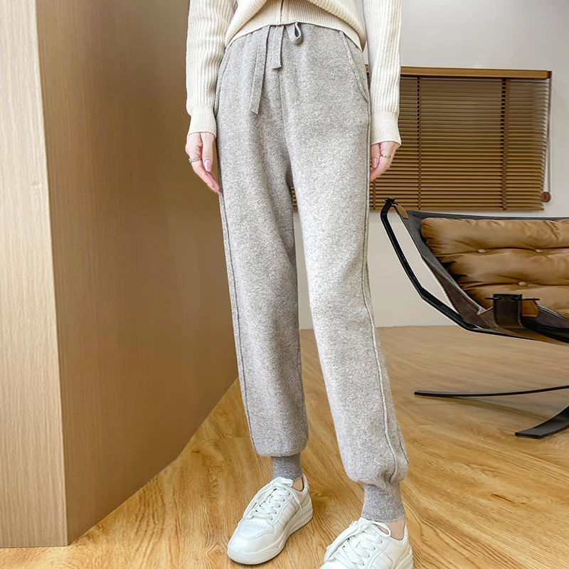 2024 autumn and winter new women's pants 100% wool knitted wool pants hot selling Korean version slim fit women's pants