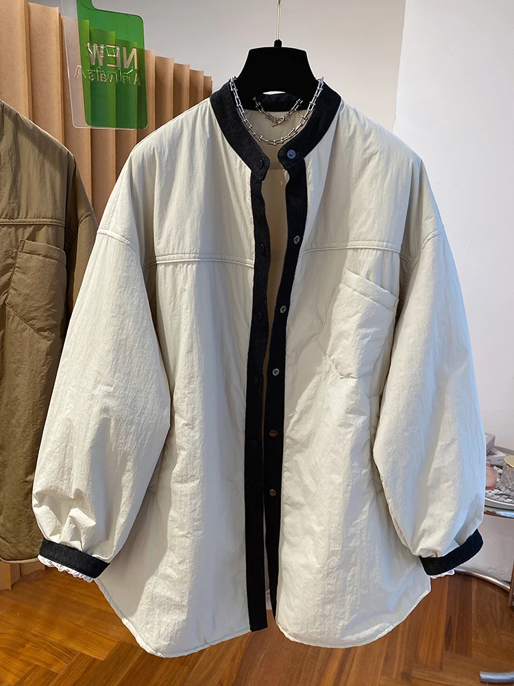 

Women's Cotton Padded Shirt Lightweight Long Baseball Jacket Loose Fit Mid-Length Winter Coat Thickened Korean Style Commute