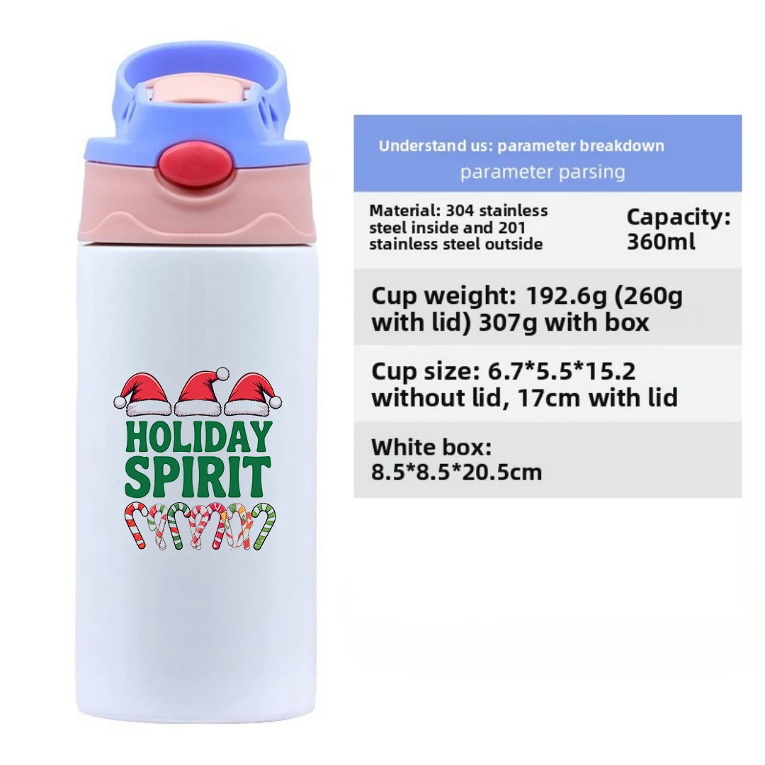 كوب حراري من الفولاذ المقاوم للصدأ 304 + قبعة سانتا كرتونية + كوب بقشة قصب الحلوى هدية عيد الميلاد للأطفال إطلاق منتج جديد