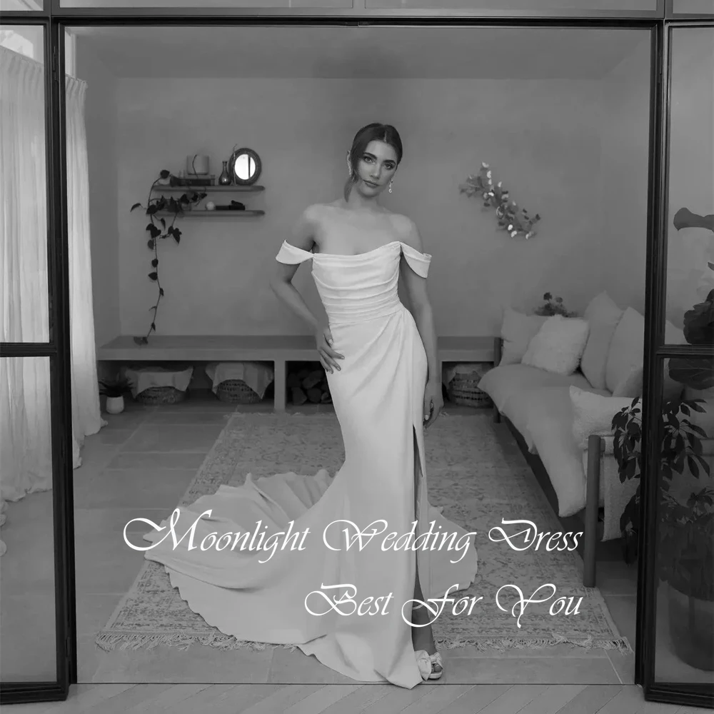 Simple Pleat Off The Shoulder Mermaid Wedding Dress Women 2026 High Side Slit Open Back Bridal Gown Vestidos De Novia Customized