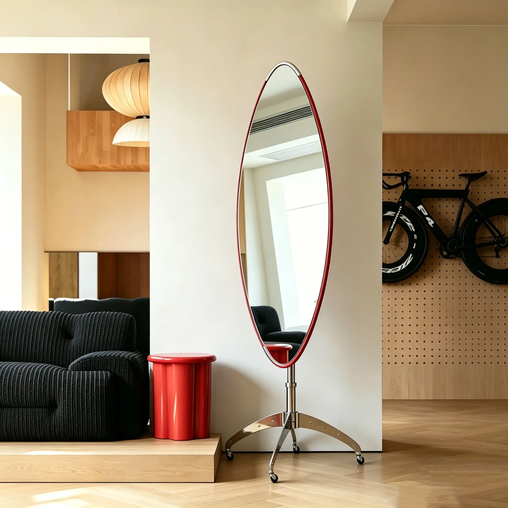 Surf mirror floor-to-ceiling full-length mirror industrial wind movable adjustment bedroom living room full-length mirror clothi