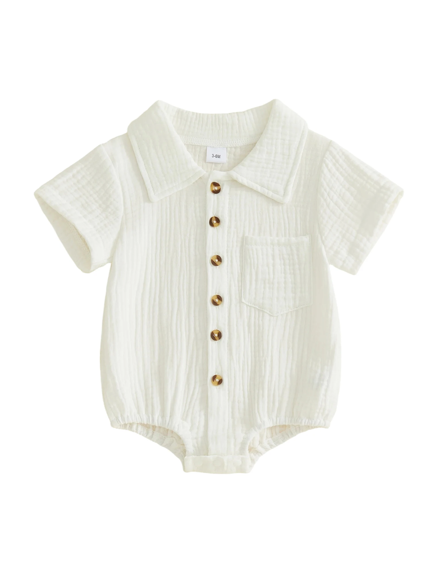 

Adorable Baby Girl Romper with Short Sleeves and Lapel Collar Solid Color Button Down Jumpsuit for Summer Fun
