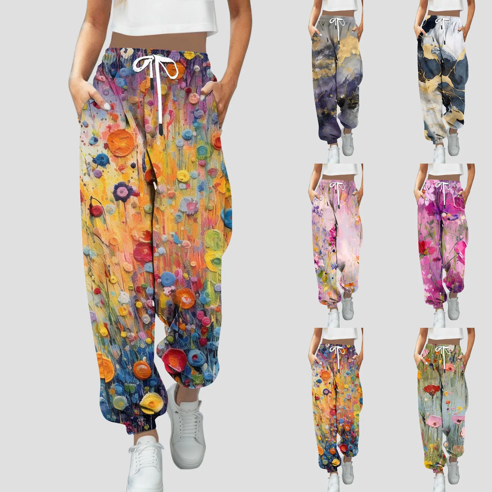 

Pants For Women Summer Autumn Print Bottom Sweatpants Pockets High Waist Sporty Gym Athletic Fit Jogger Female Trousers