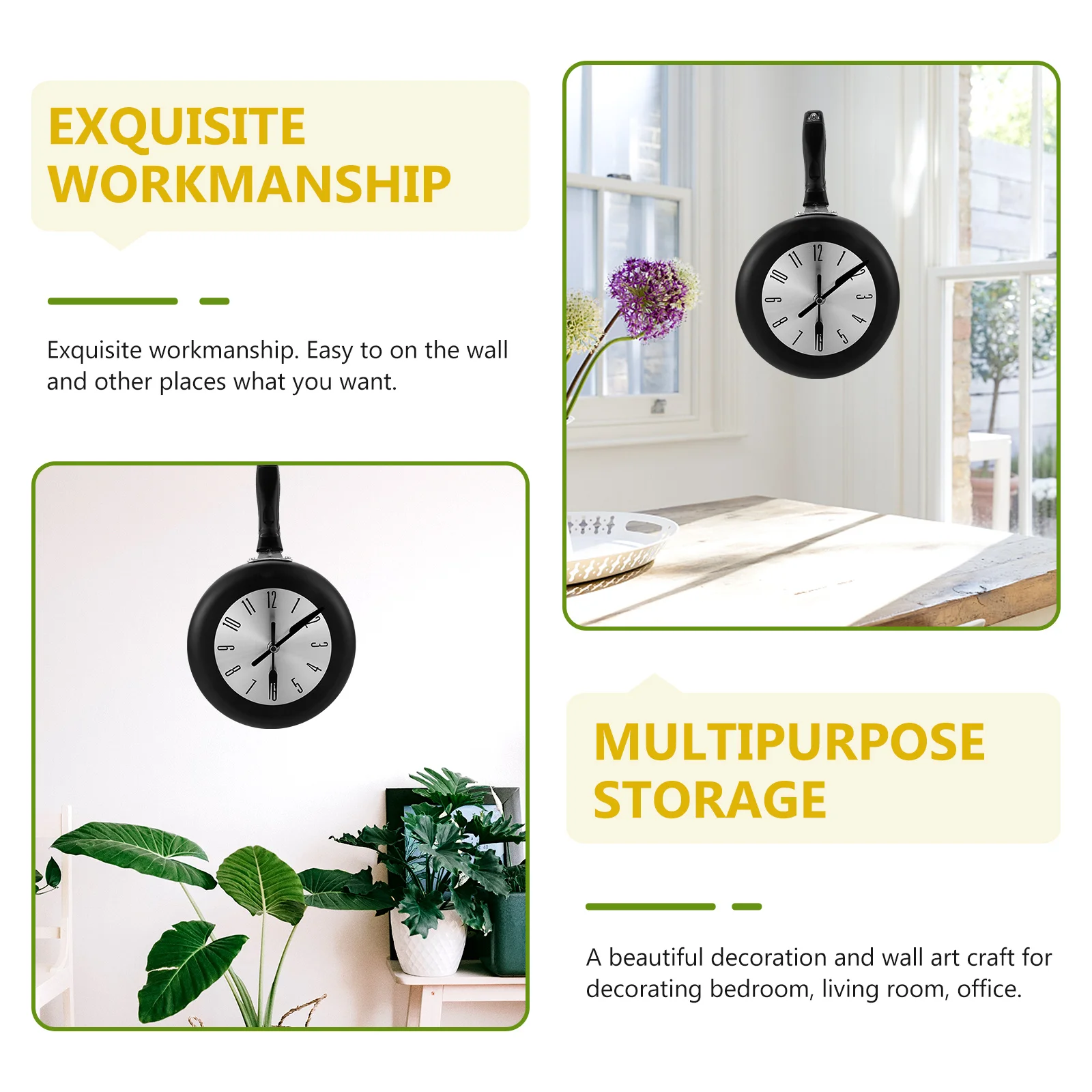 

Quartz Clock Wall Decorative Kitchen Pan Clocks Hanging Frying Skillet Retro Plastic Office