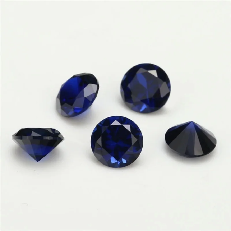 Size 3mm~10mm 34# Synthetic Sapphir- e Round Cut Blue Corundum Stone for Jewelry