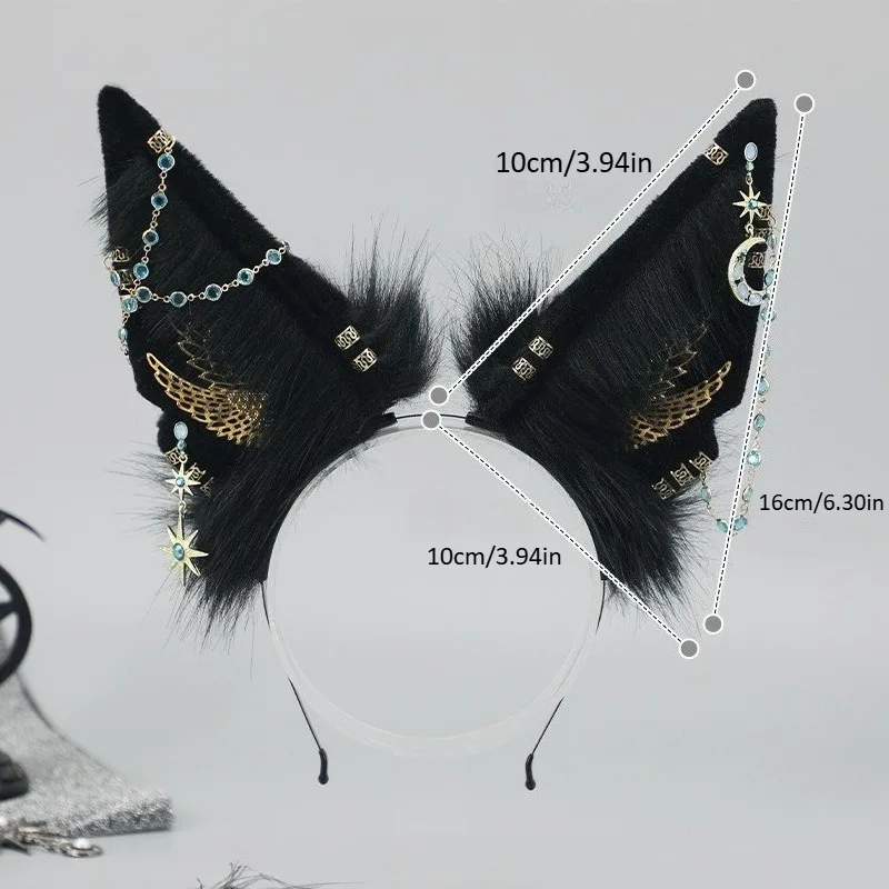 Anime Cosplay Headband Cartoon Wolf Ears Hair Hoop with Dangle Jewelry Decors Unisex Carnival Party Roleplay Headwear Prop