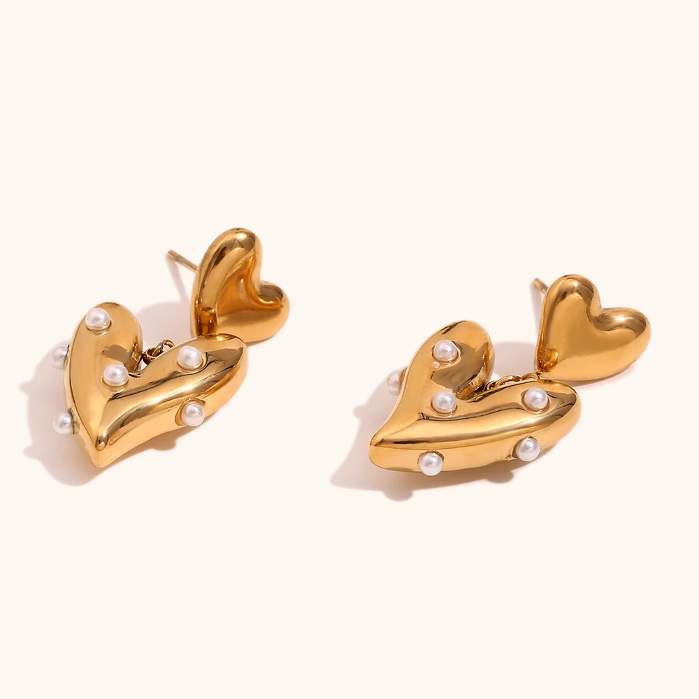 La. Muses Irregular Sized Patchwork Heart-shaped Pearls Stainless Steel Women\'s Earrings Fashion Daily Women\'s Jewelry Gifts