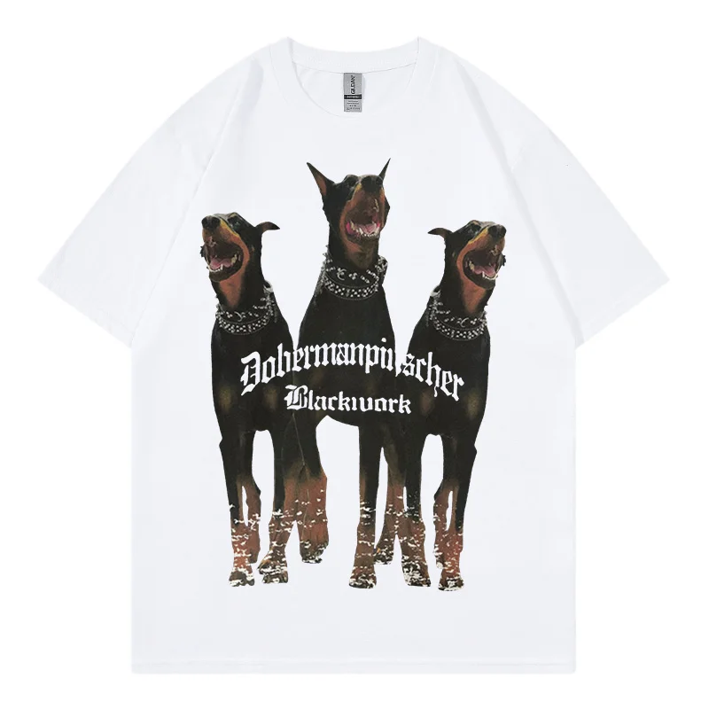 Mens Oversized T Shirt Streetwear Hip Hop Rottweiler Doberman Print Tshirts Harajuku Casual Cotton 2024 Summer Short Sleeve Tees