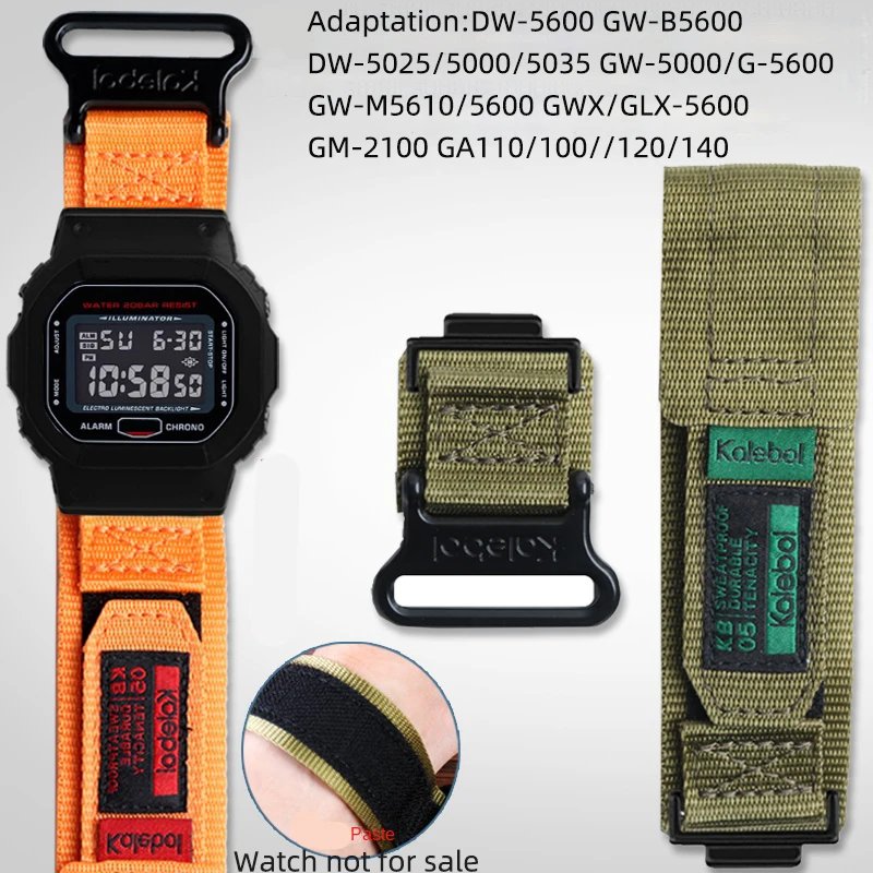 For Casio 16mm adapter DW5600/5610 GW-B5600 G-5600U GW-M5610/M5600 GM-2100 ga110/120 140 modified adhesive nylon strap Bracelet