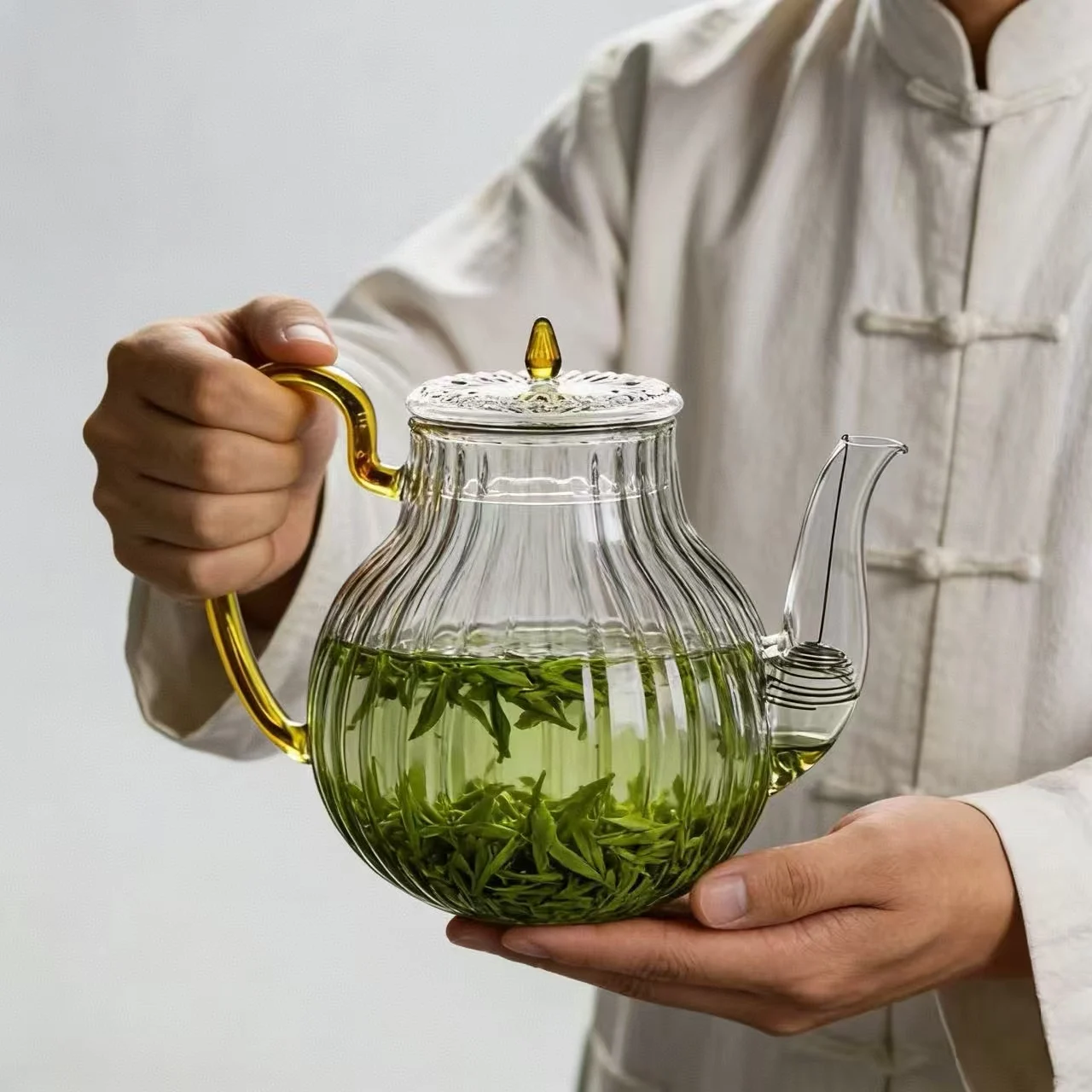 700ml Striped Glass Teapot With Filter Heat Resistant Tea Pot Loose Leaf Tea, Flower Tea & Cold Brew Tea Kettle  Kung Fu Tea Set