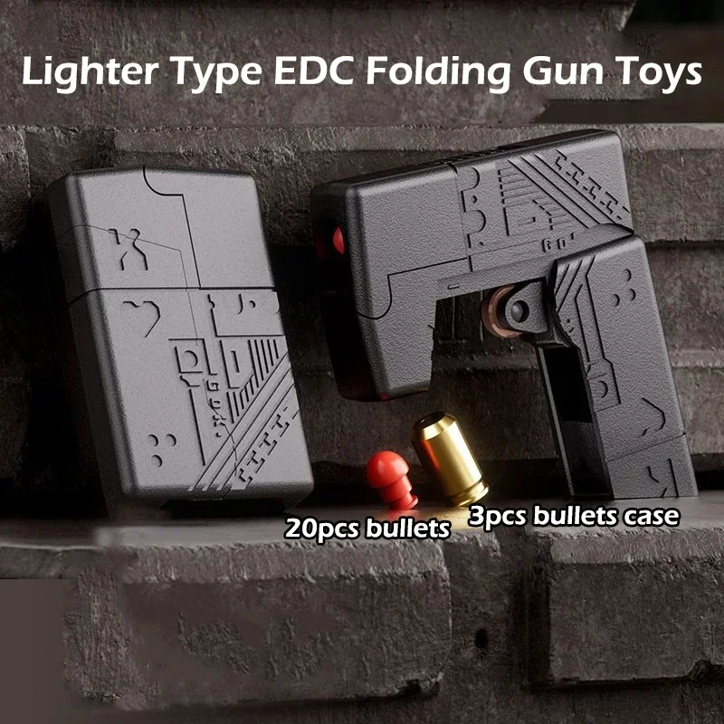 Small Portable Lighter Type Alloy Folding Throwing Shell Gun Toy EDC Decompression Finger Toys Children Creative Gifts