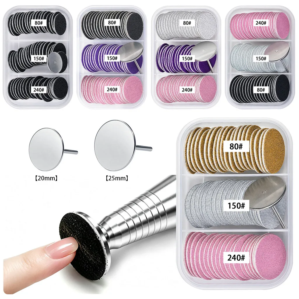 60Pcs 20/25mm Sandpaper Disc with Metal Nail Drill Bit #80 #150 #240 Grit Foot Sanding Disc for Manicure Pedicure
