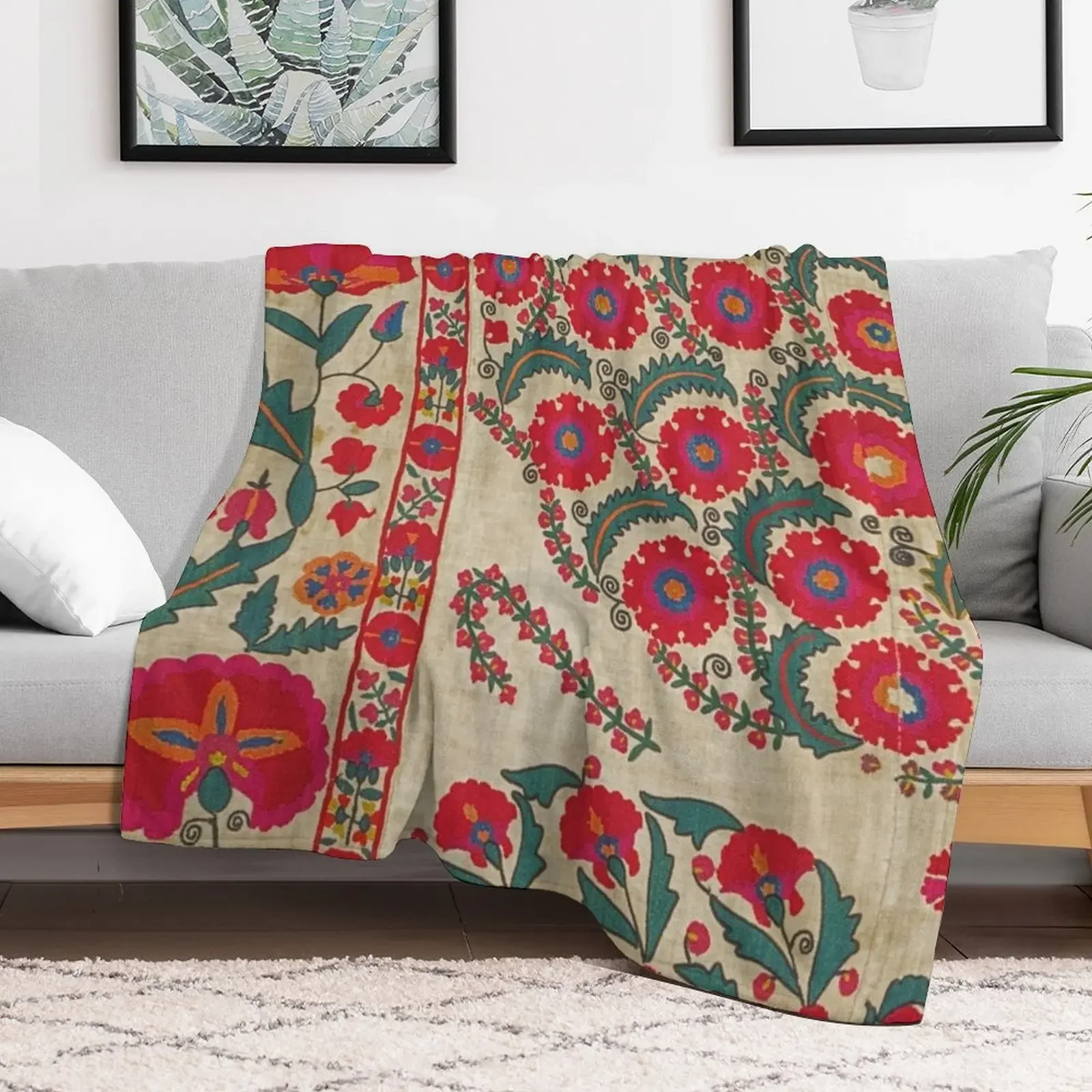 Vintage Bohemian Suzani Throw Blanket Sofa Throw for sofa Sofa Quilt bed Blankets