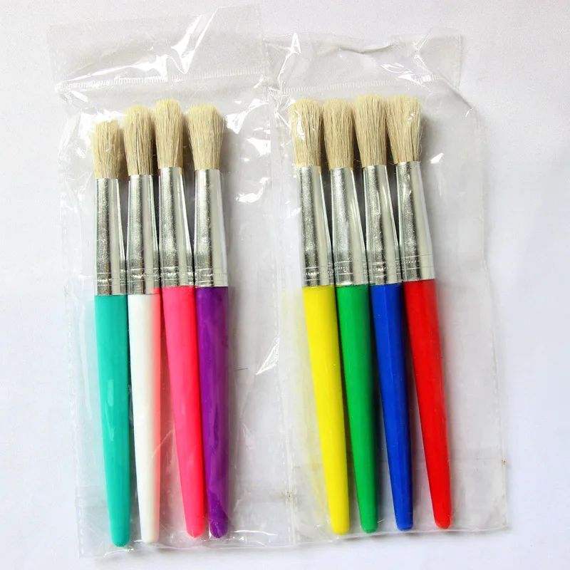 4 Pcs/set Hard Bristle Paintbrush Children\'s Colored Plastic Holder Painting Brush for Oil Acrylic Graffiti DIY Art Supplies