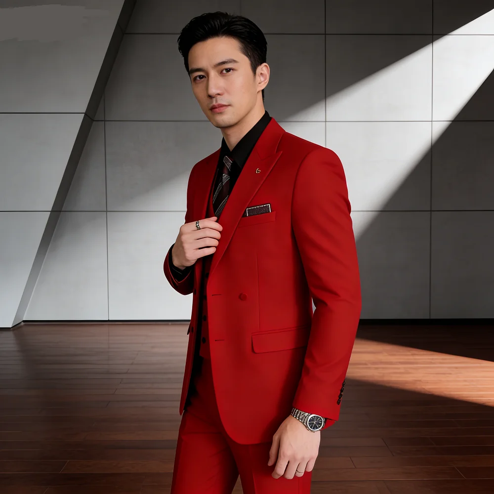 

Облегающий костюм-тройка в корейском стиле с двумя пуговицами, формальный свадебный смокинг, деловой костюм, красивый костюм для жениха, шафера