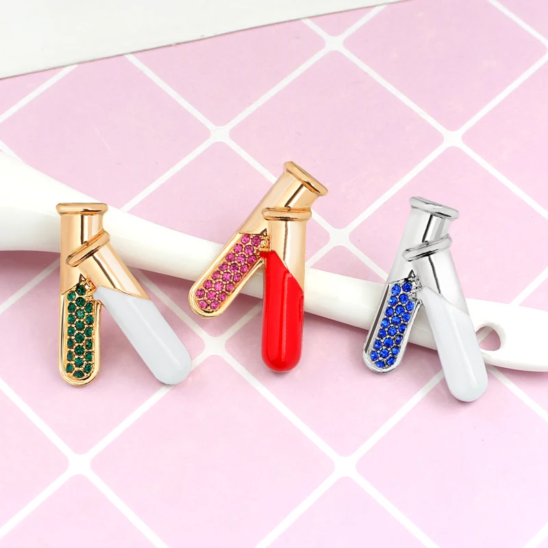 Test Tube Flask Enamel Pins Crystal Science Chemistry Medical Brooches Backpack Bags Badge Jewelry Gift for Medical Students