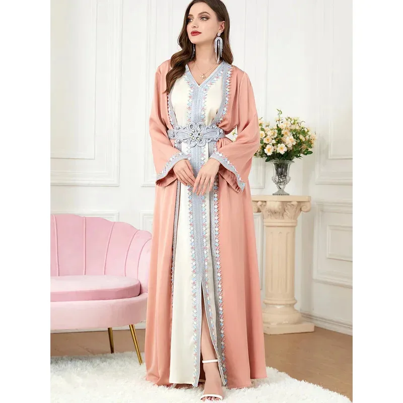 رمضان تركيا فستان عباية إسلامية للنساء المغرب قفطان 2 قطعة مجموعة فساتين الحفلات دبي بحزام vestdios 2023 رداء العيد