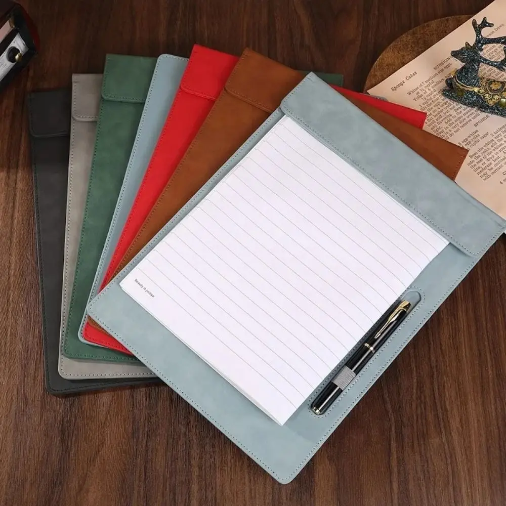 

Vintage PU Leather File Folder a4 with Pen Insert Paper Folder Waterproof Magnetic Writing Clipboard Teacher