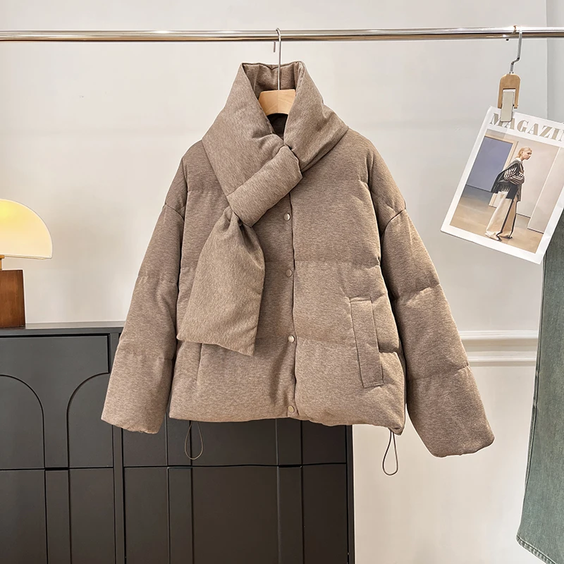 

Ultra-Light Ultra-Warm Wool And Yak Hair Blend Scarf down Jacket Women's Fashion Thickened White Duck down Coat Long Sleeve S...