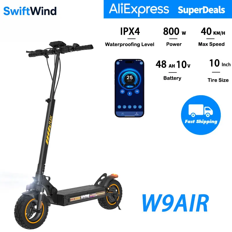 Trottinette électrique W9Air iScooter, moteur 800W, batterie 48V10AH, trottinette électrique pour adultes, pneus de 10 pouces, trottinette pliable tout-terrain pour la ville