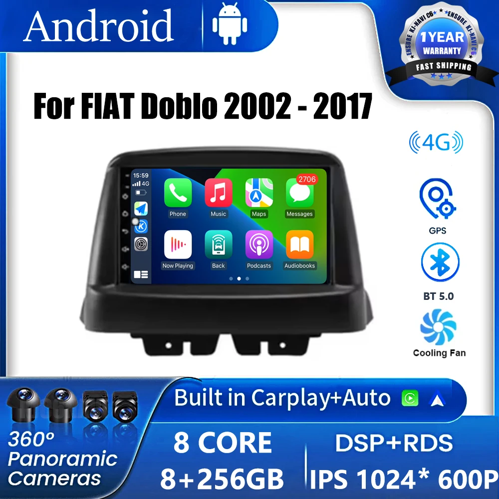 7 Inch Carplay Android OS DSP Car Radio Auto Stereo Player WiFi GPS Navigation For FIAT Doblo 2002 - 2017 WIFI 4G DSP 2 din