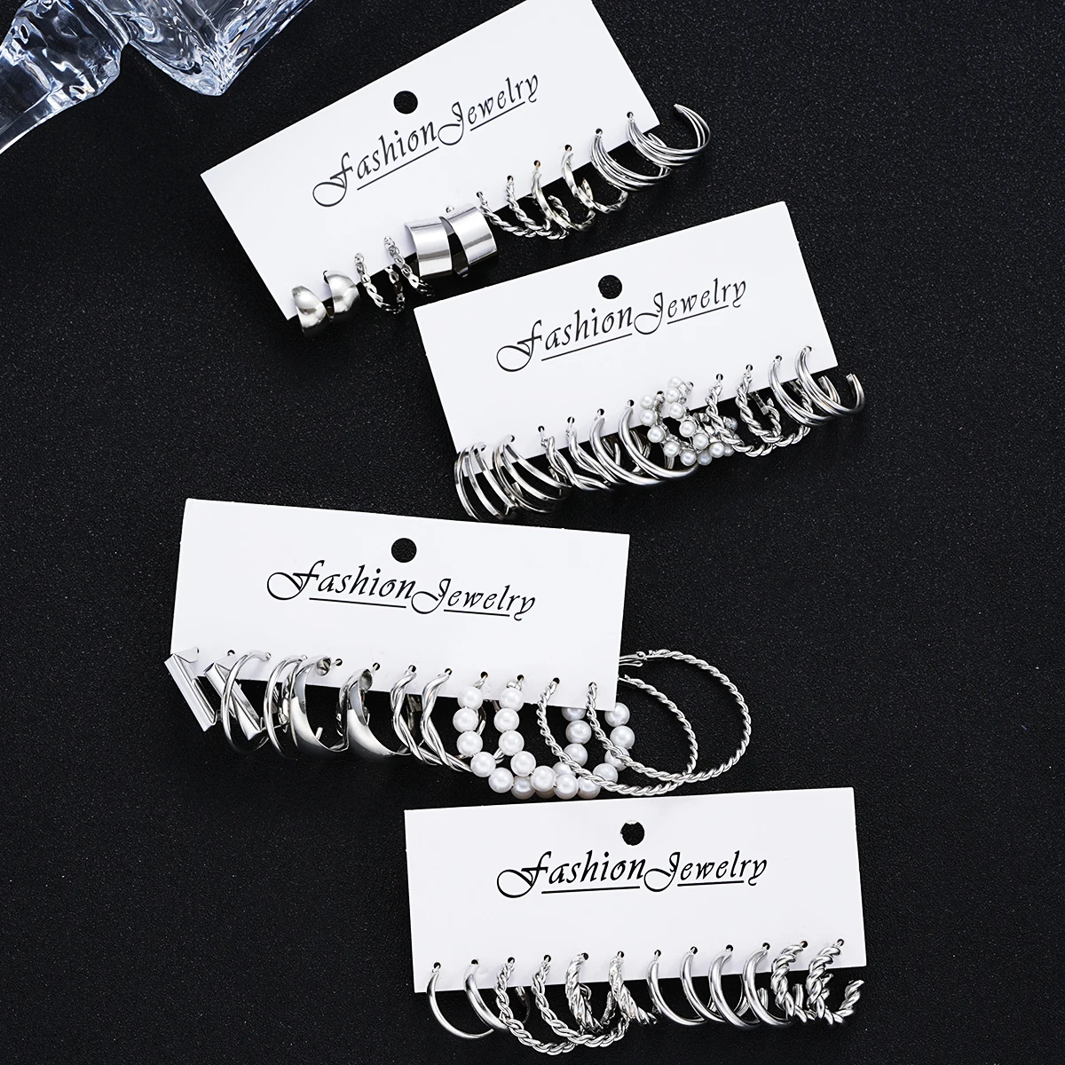 24 Pcs Fashion Vintage Hoop Earrings Set for Women Boho Metal Circle Geometric Twist Pearl Studs Earrings Trendy Jewelry Gifts