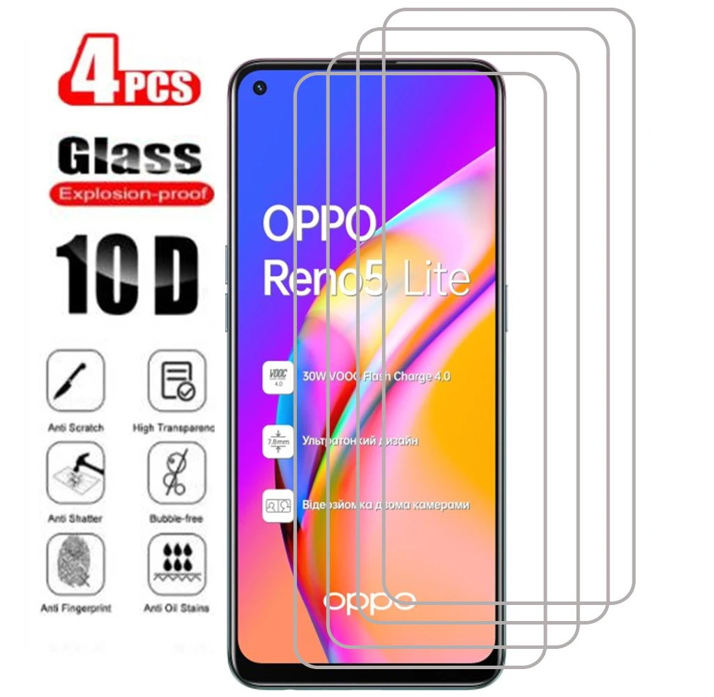 4Pcs Tempered Glass On For OPPO A5 A9 2020 A94 A93 A72 A73 A52 A53s A54 oPo Reno 4Lite 5Lite 4 5 Lite Glass Screen Protector