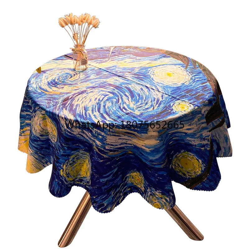 Starry sky oil painting waterproof wash-free round tablecloth desk cover table cover