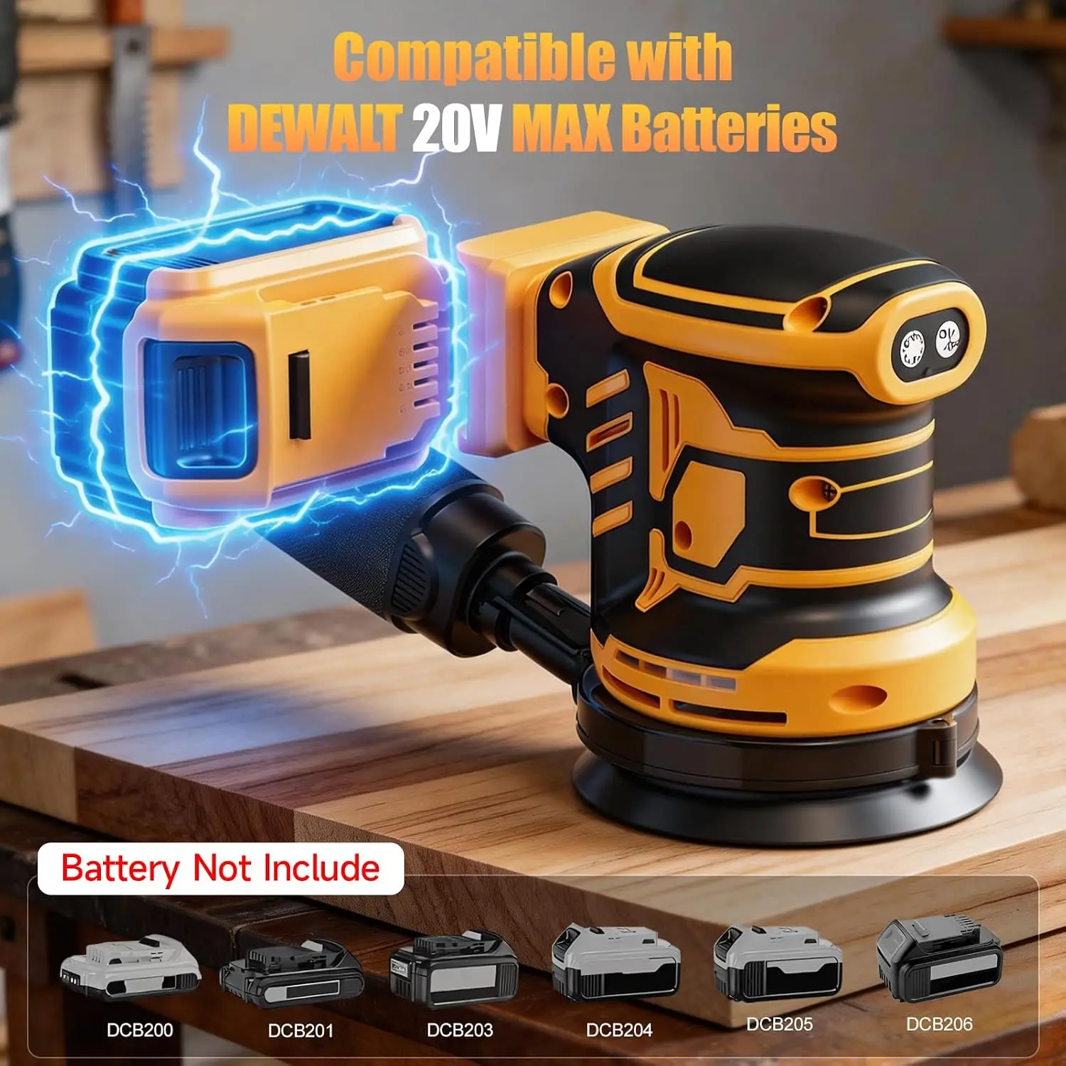 Cordless Brushless Orbital Sander 6 Variable Speeds 13500 RPM Dust Bag For DEWALT 20V Battery Wood Metal Furniture