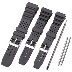 Correa de reloj de goma de 18mm, 20mm y 22mm, accesorios de correa negra de silicona deportiva para hombre, hebilla de Pin de Metal