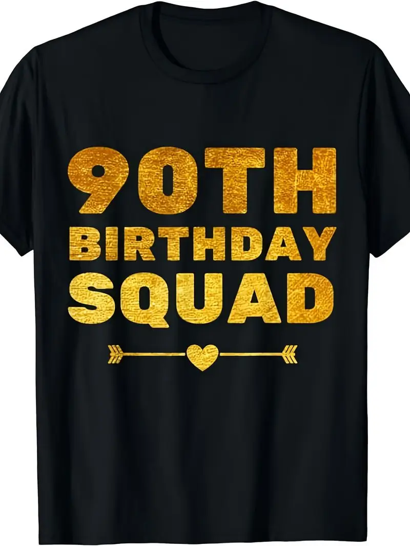 90Th Birthday Squad Party B-Day T-Shirt Black Crew Neck Short-Sleeved Vintage Style Regular Fit All-Season Wear Gift For Her