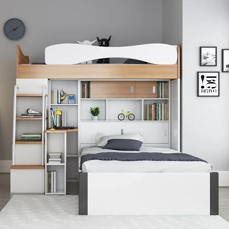 Nordic multi-function bed up and down bunk staggered mother and child adult under table small apartment economical