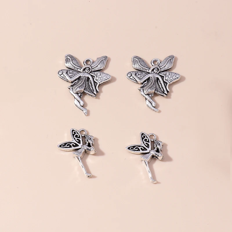 Leslie 10 Stück/Set Trendige Legierung Silberfarbene Feen- und Engel-Anhänger für Armbänder Halsketten DIY Handgemachtes Schmuckherstellungszubehör – Detail 3